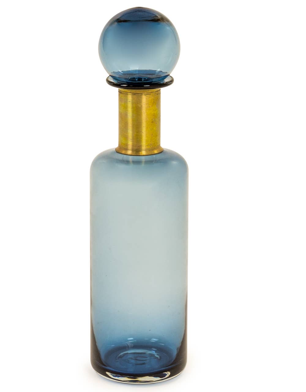 Slim Blue Glass Apothecary Bottle with Brass Neck