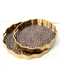 Waved Set Of 2 Brushed Gold Leopard Print Serving Trays