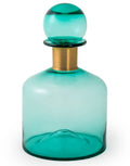 Large Wide Teal Glass Apothecary Bottle with Brass Neck