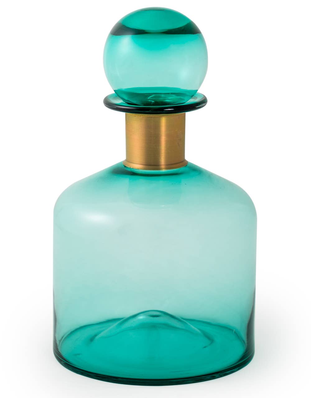 Large Wide Teal Glass Apothecary Bottle with Brass Neck