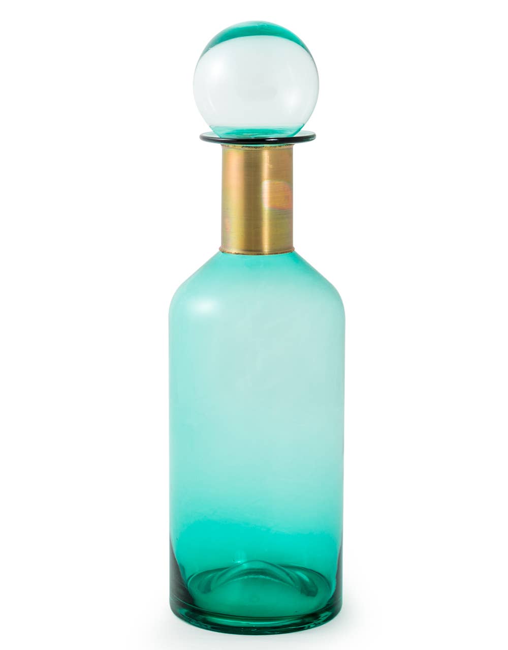 Tall Teal Glass Apothecary Bottle with Brass Neck