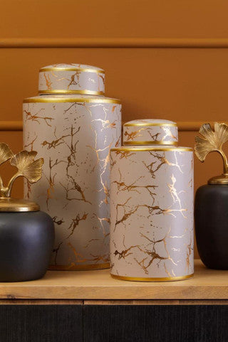 Marble Gold & Taupe Ginger Jars