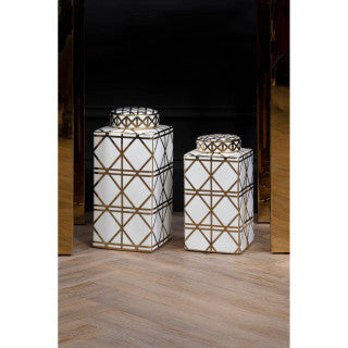 Kya Gold & White Geo Ceramic Ginger Jar