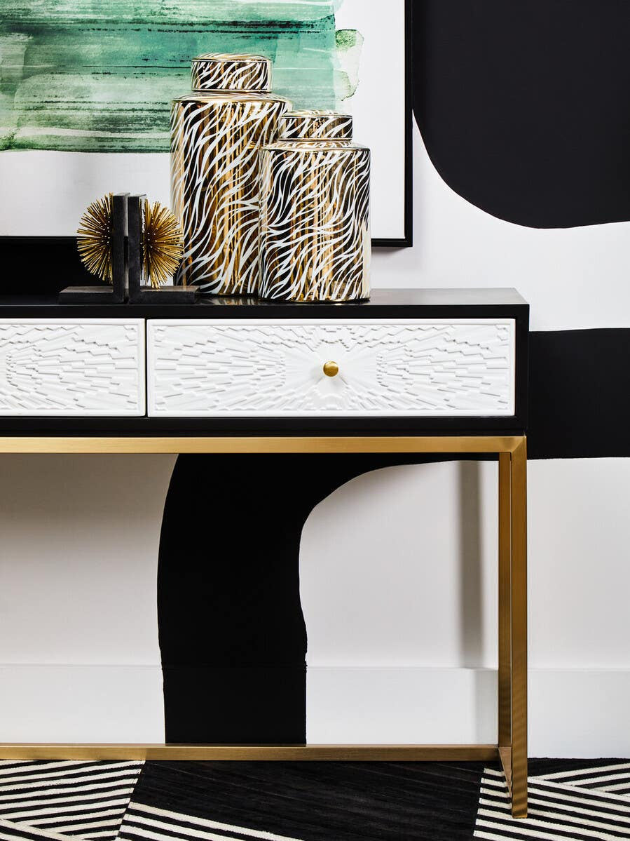 Doria Gold & White Zebra Pattern Ginger Jar