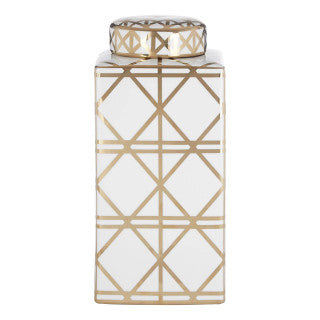 Kya Gold & White Geo Ceramic Ginger Jar